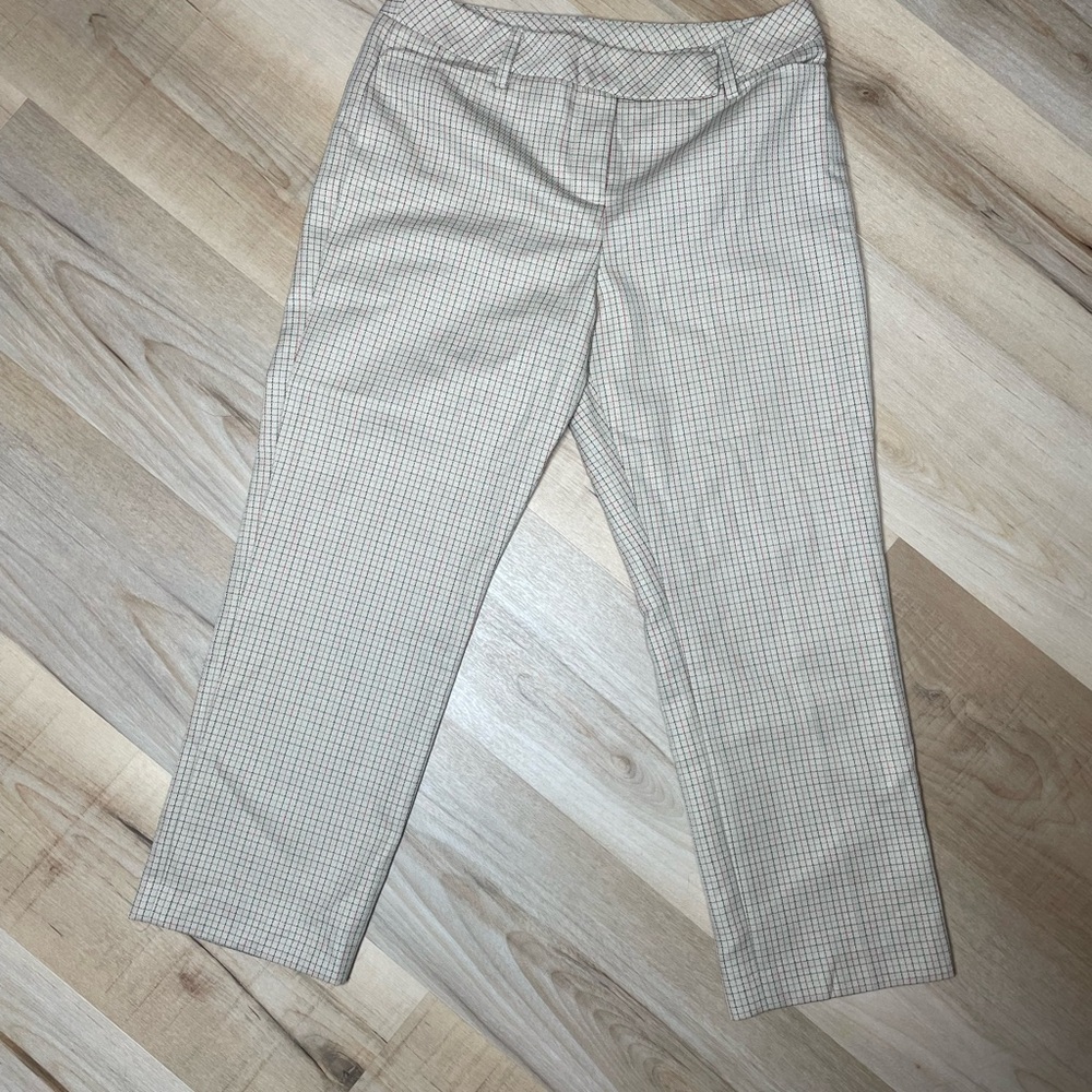 Ann Taylor LOFT Petite Ankle Pants Plaid‎ Career Stretch Beige 4P